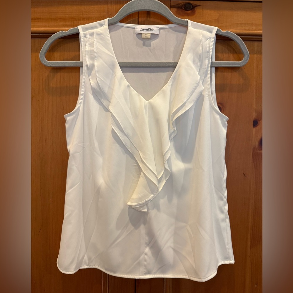 Calvin Klein White Ruffle Blouse